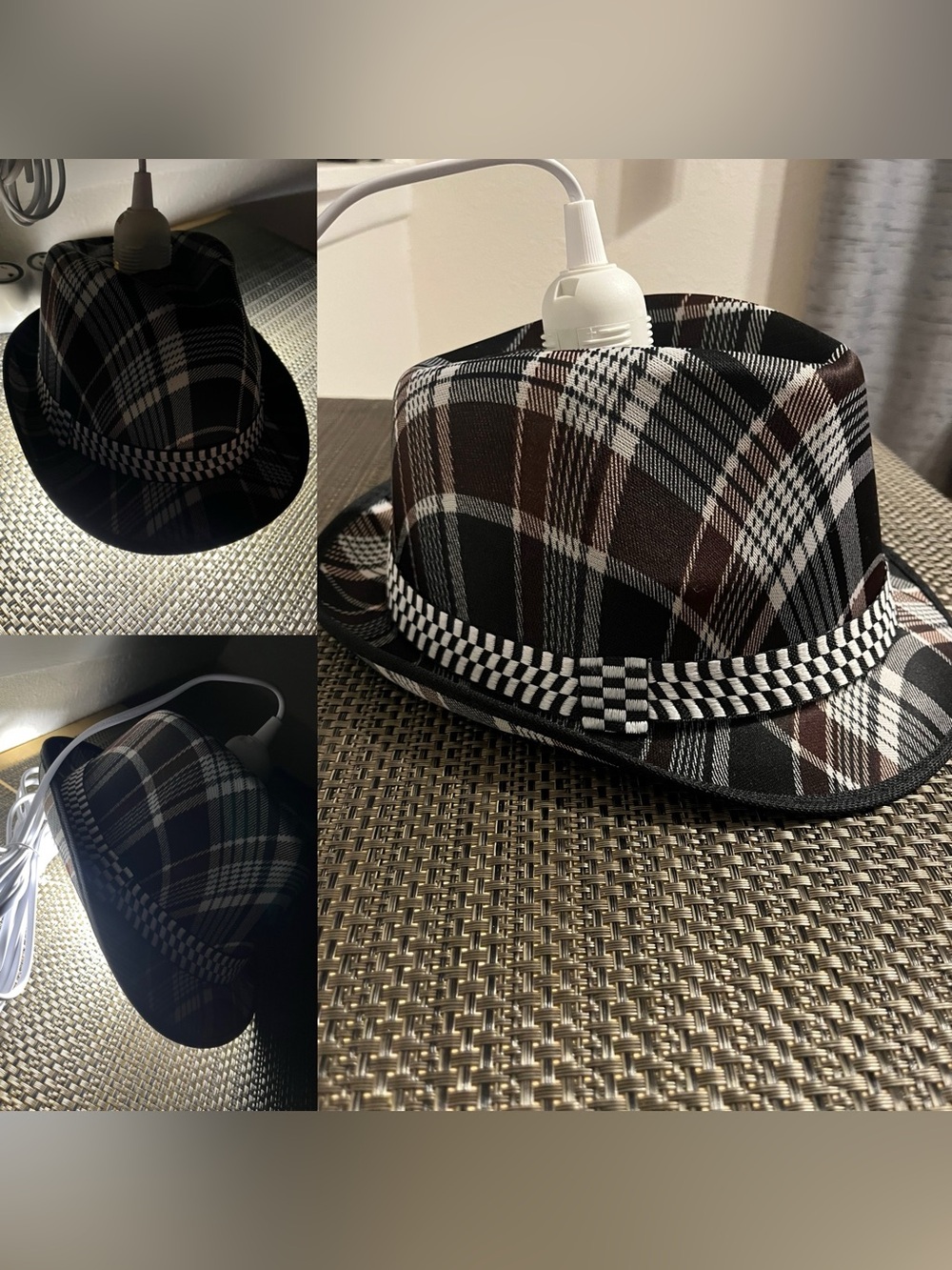 Plaid Fedora Hat Pendant Light - NWOT